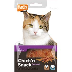 Tiras de frango e marisco para gatos