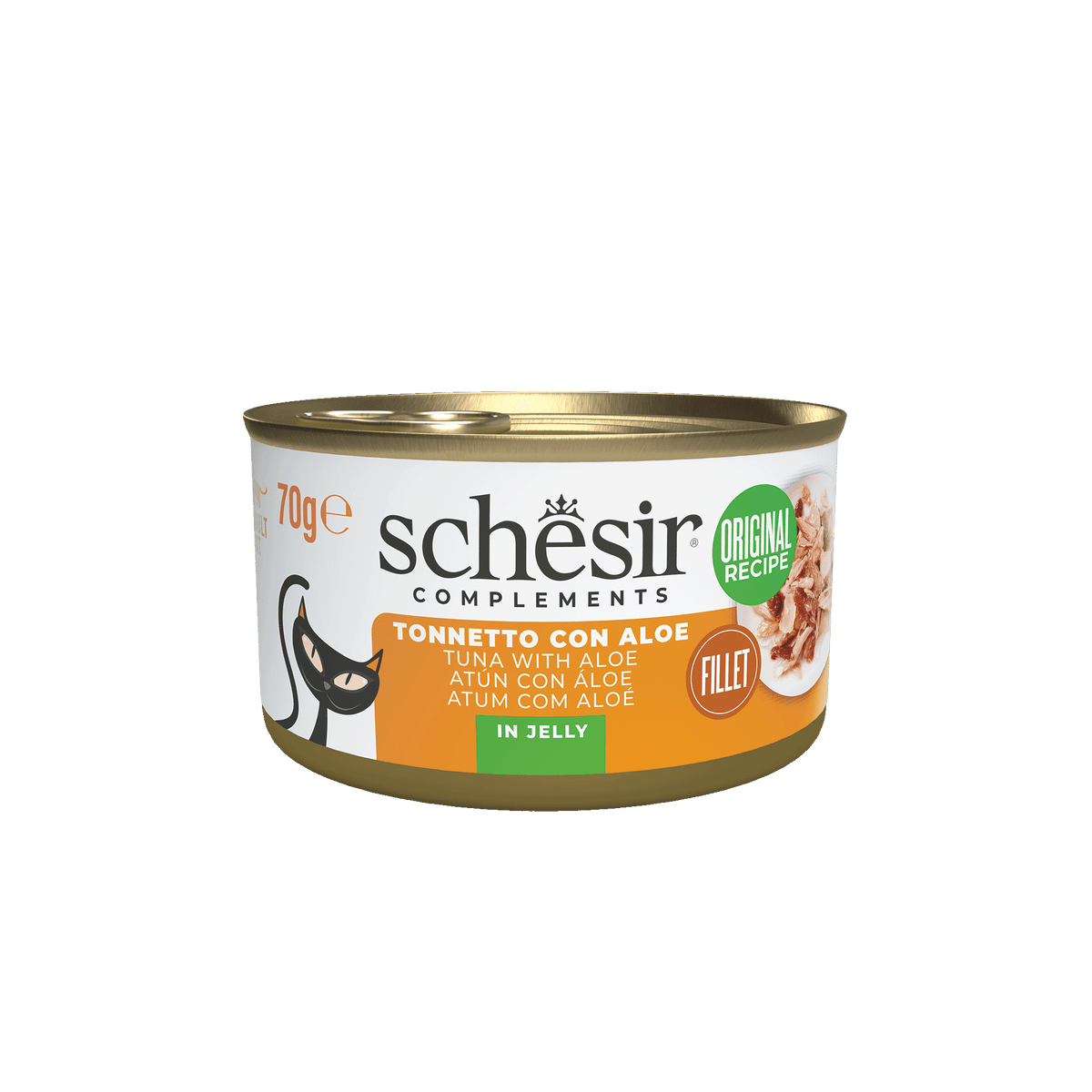 Comida húmida para gatos Schesir atum com aloé, lata 70 g