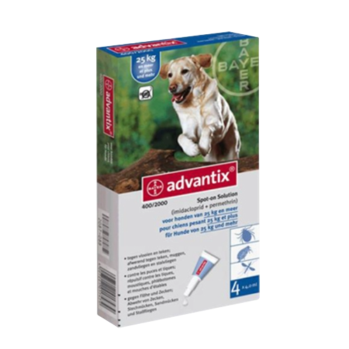 Pipetas para cães Advantix mais de 25 kg, 4 pipetas