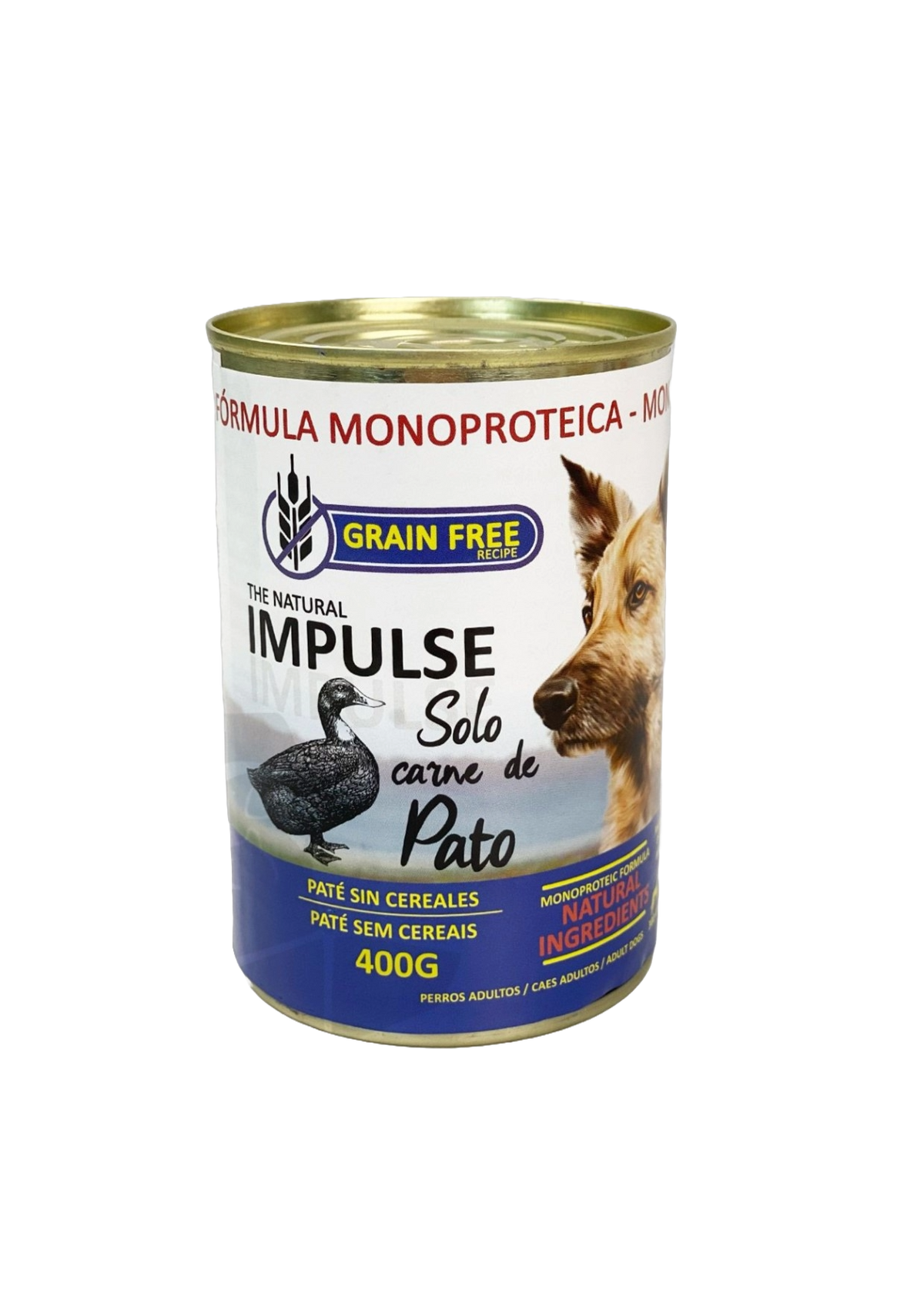 Comida húmida para cães Natural Impulse com pato, lata de 400 g
