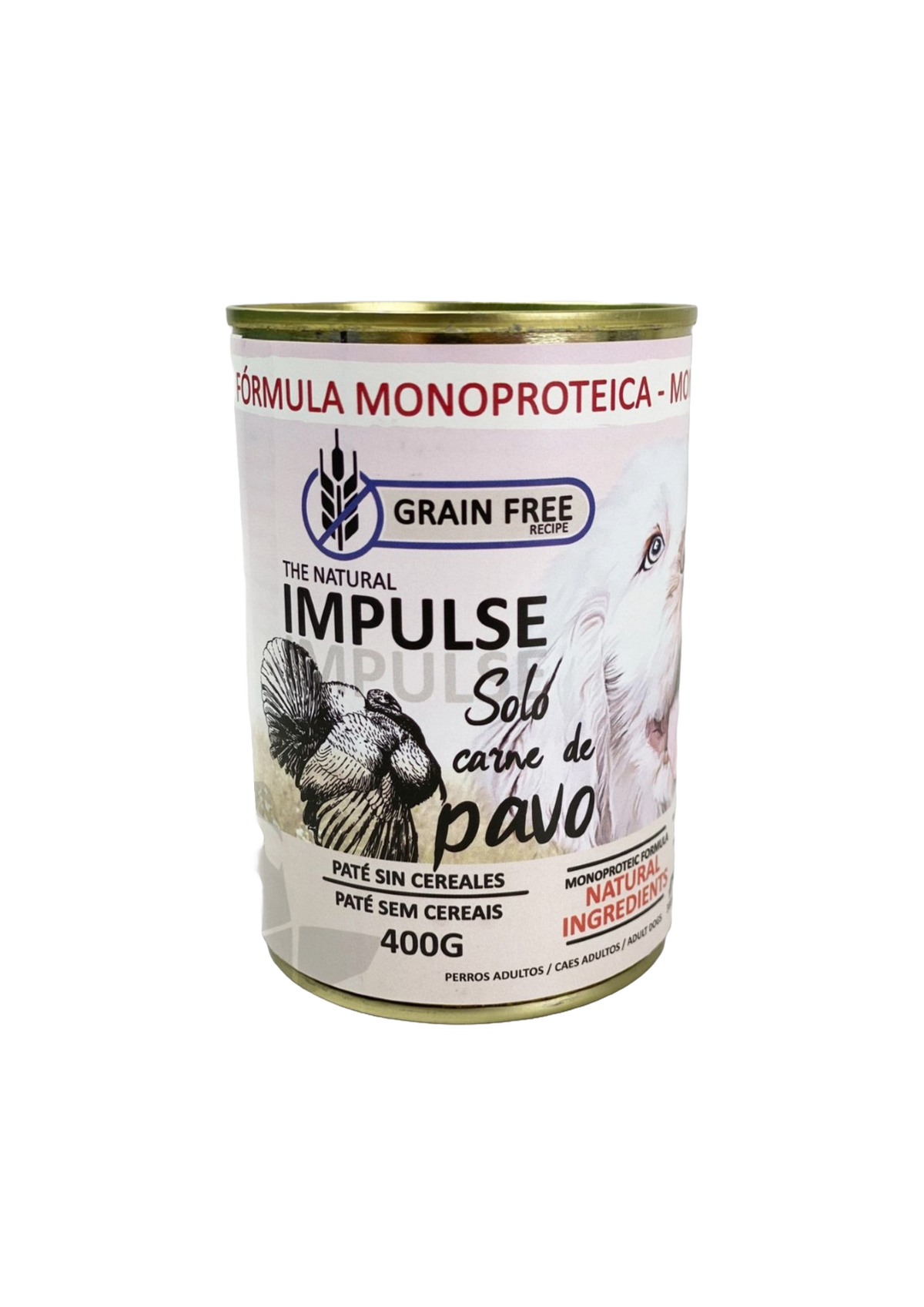 Comida húmida para cães Natural Impulse com peru, lata de 400 g