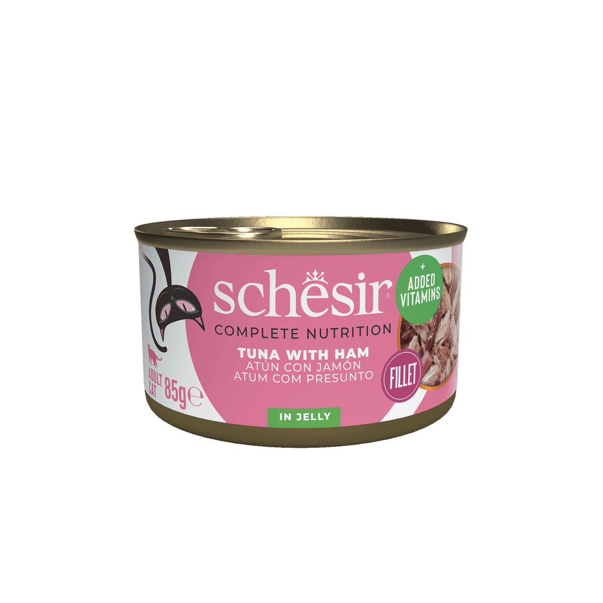 Comida húmida para gatos Schesir atum com fiambre, lata 85 g