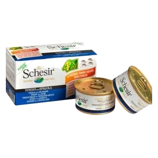 Comida húmida para cães adultos Schesir atum e robalo, 4 × 85 g