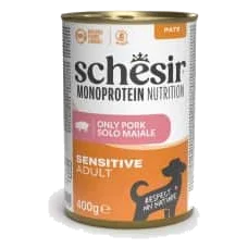 Comida húmida para cães adultos Schesir Monoprotein porco, lata de 400 g