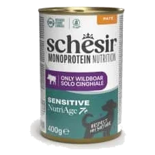 Comida húmida para cães Schesir Monoprotein javali Senior 7+, lata de 400 g