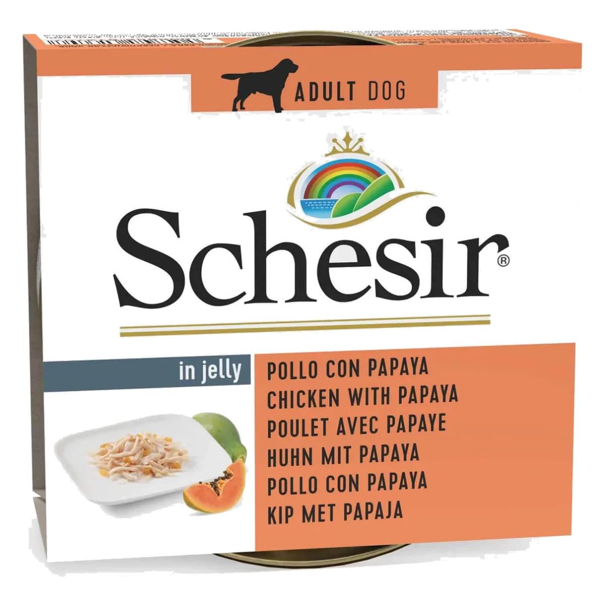 Comida húmida para cães adultos Schesir frango com papaia em gelatina, 150 g
