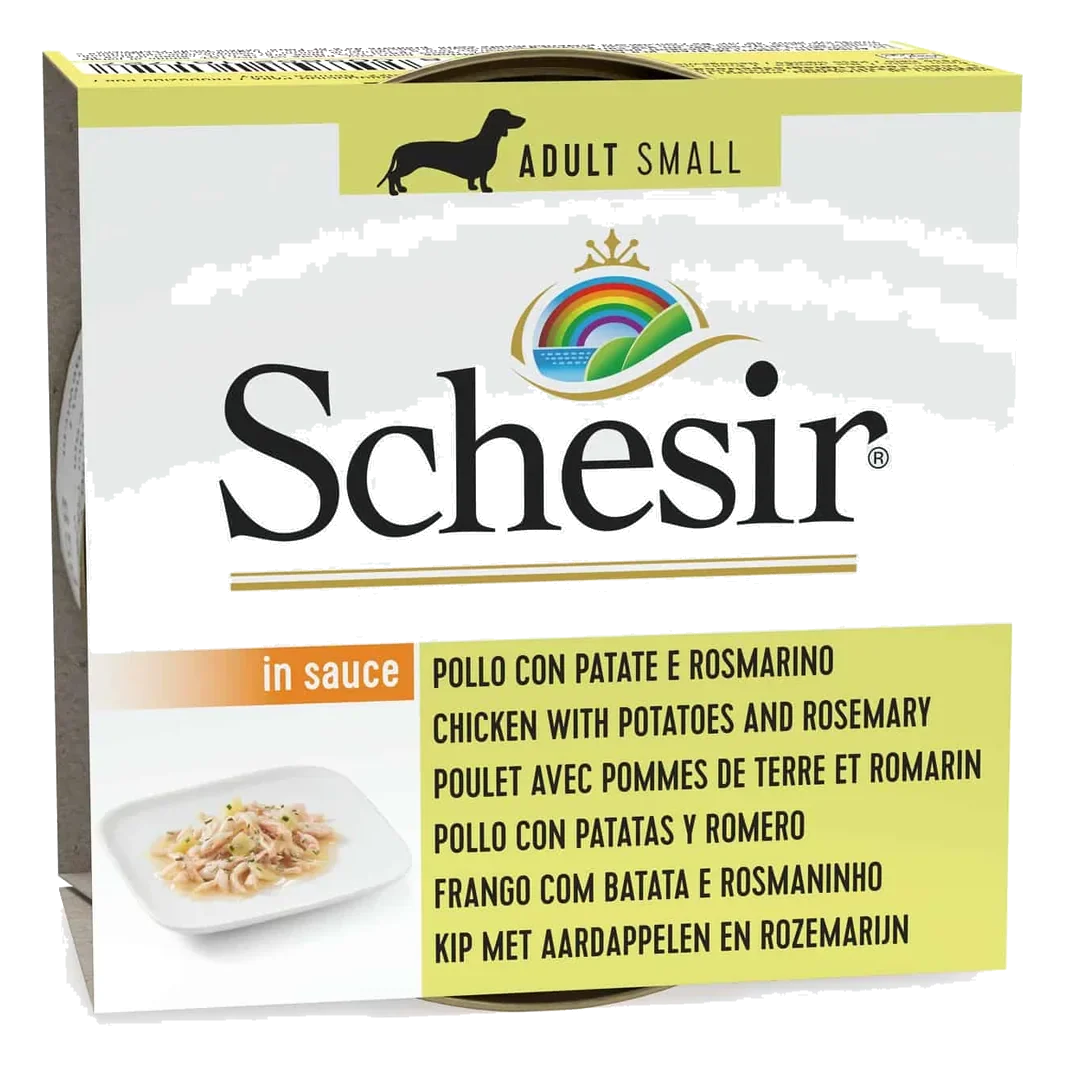 Comida húmida para cães adultos Schesir frango com batata e alecrim, 85 g