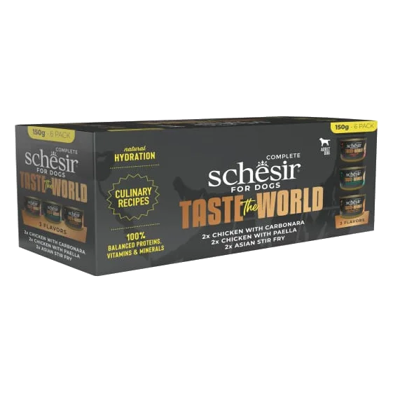 Comida húmida para cães adultos Schesir Taste the World, pack variado 6 × 150 g