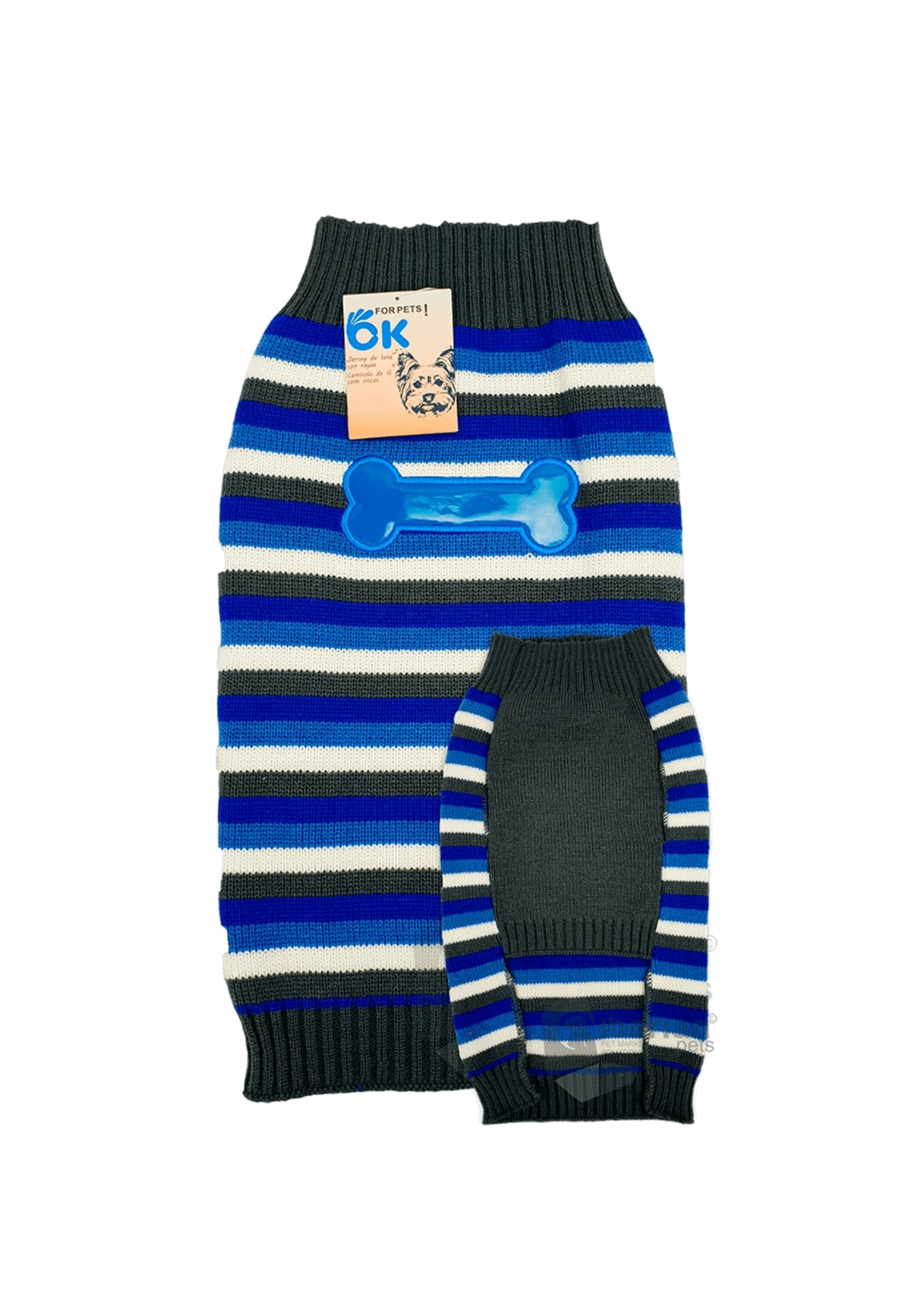 Camisola de malha para cães com riscas de ossos