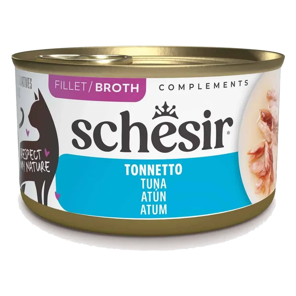 Comida húmida para gatos Schesir atum em caldo, lata 70 g
