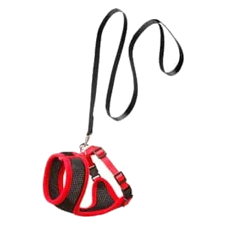 Conjunto peitoral e trela para gatos, preto e vermelho, 110 cm, 10 mm, tamanho M