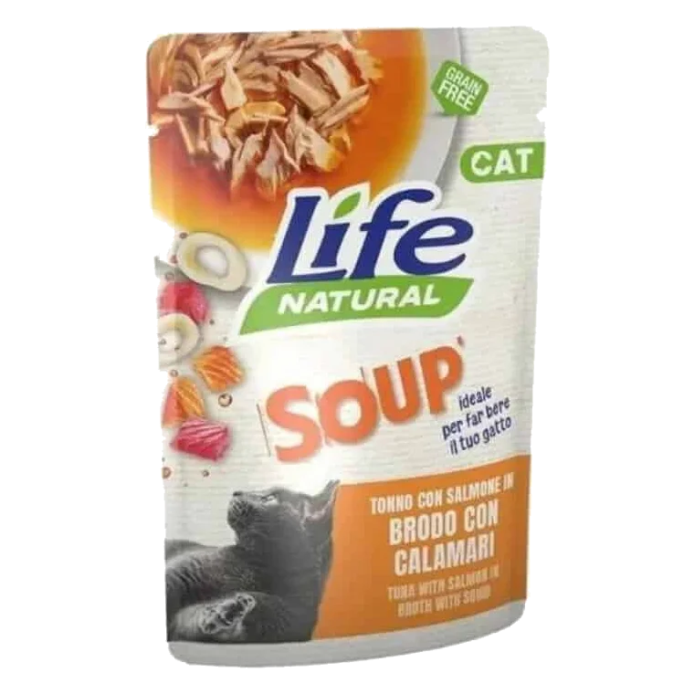 Sopa Life Cat atum com salmão e lulas para gatos, 60 g