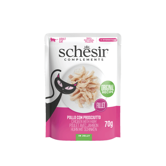 Comida húmida para gatos Schesir frango com fiambre, saqueta 70 g