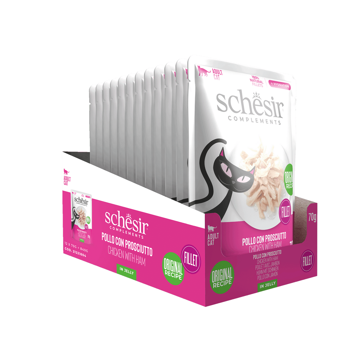 Comida húmida para gatos Schesir frango com fiambre, saqueta 70 g – imagem 3