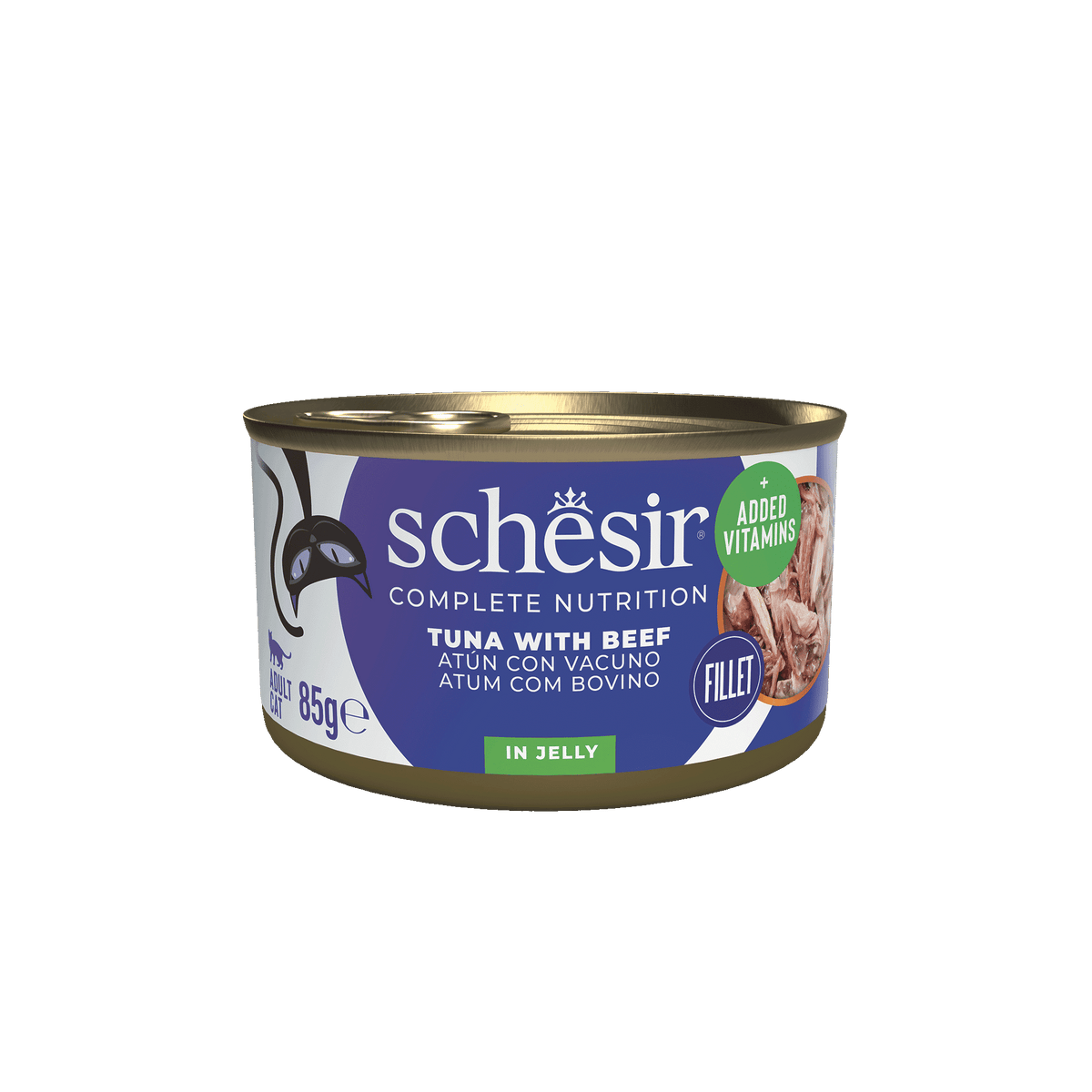 Comida húmida para gatos Schesir atum com vaca, lata 85 g
