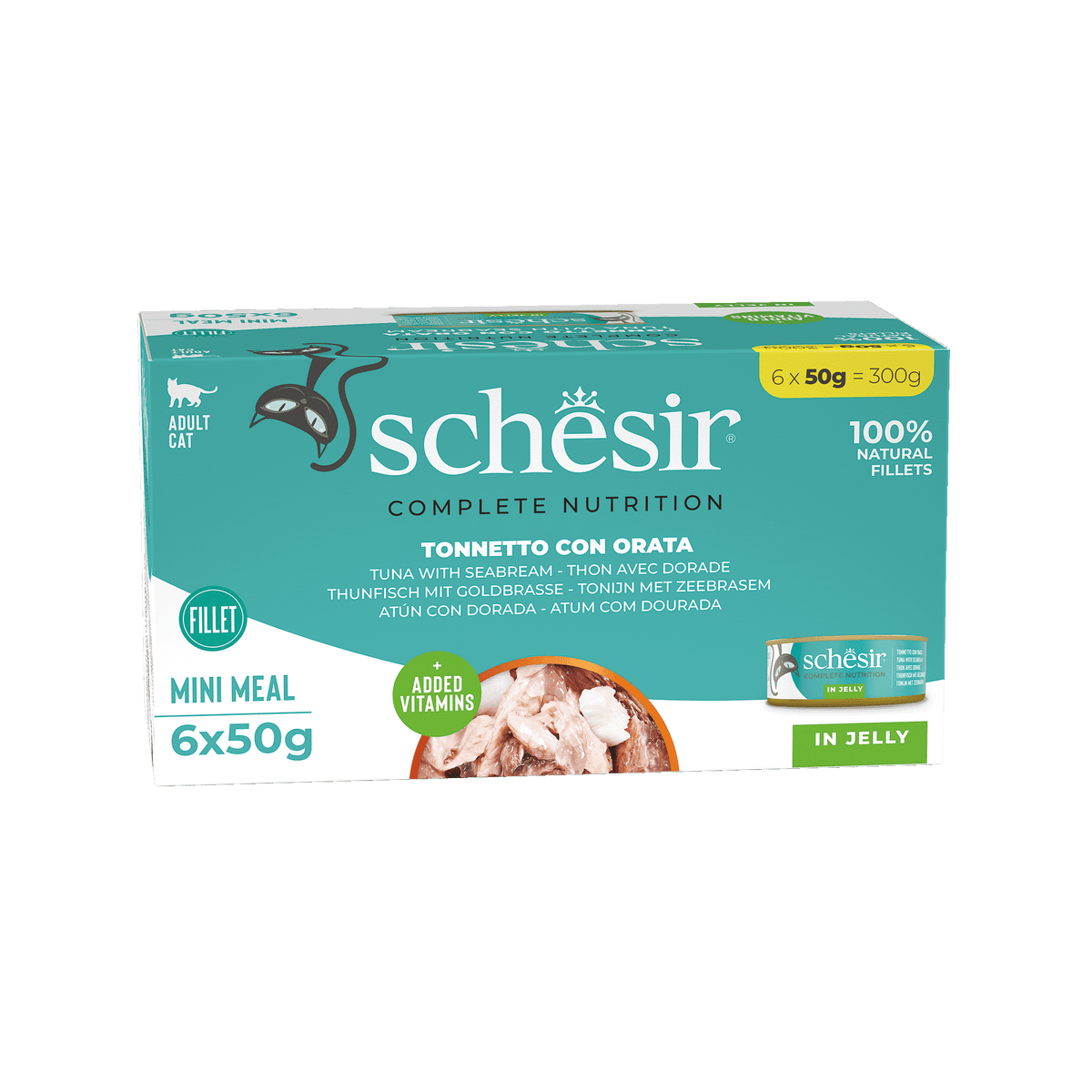 Comida húmida para gatos Schesir atum com dourada, 6 × 50 g, multipack