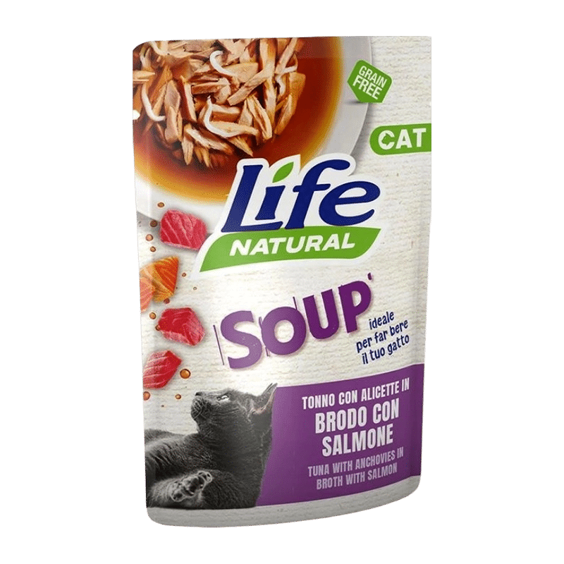 Sopa Life Cat atum com anchovas e salmão para gatos, 60 g