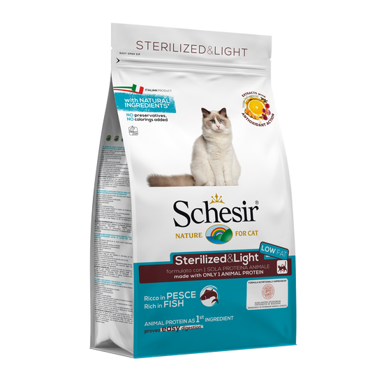 Ração para gatos Schesir Esterilizado & Light peixe, 1,5 kg