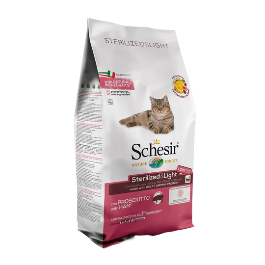 Ração para gatos Schesir Esterilizado & Light fiambre, 10 kg