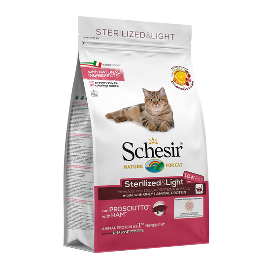 Ração para gatos Schesir Esterilizado & Light fiambre, 400 g