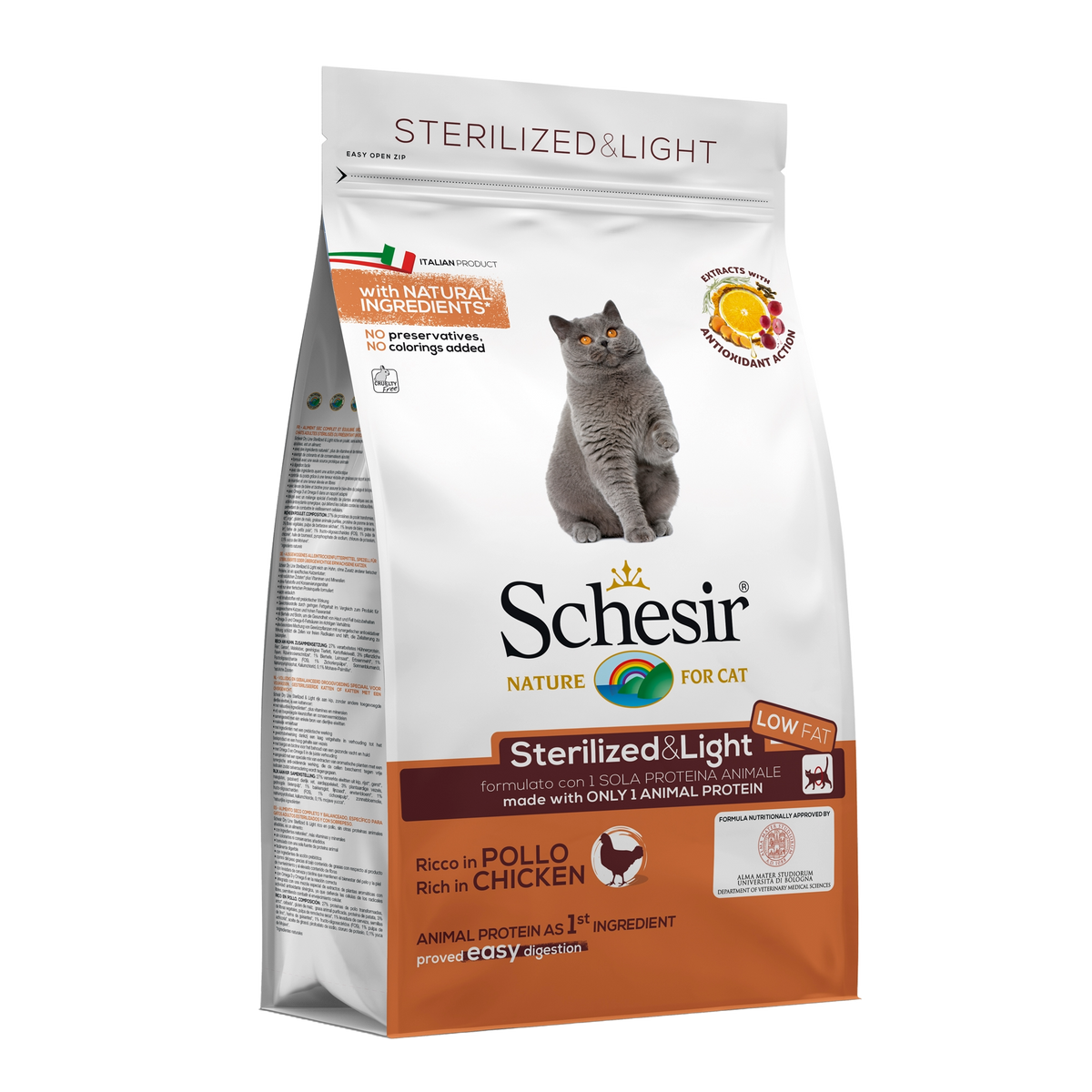 Ração para gatos Schesir Esterilizado & Light frango, 400 g