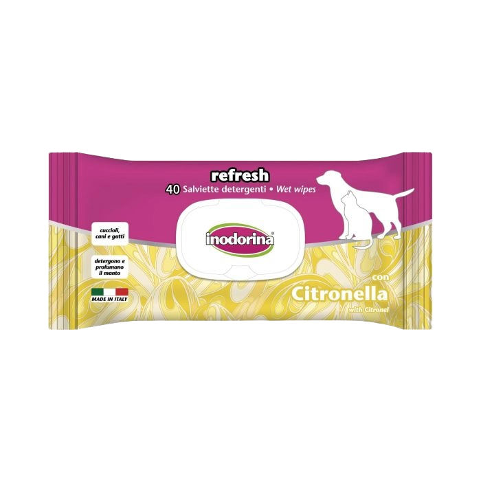 Toalhitas Inodorina Refresh com citronela para cães e gatos