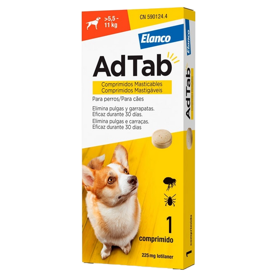 AdTab 225 mg antiparasitário para cães de mais de 5,5 a 11 kg