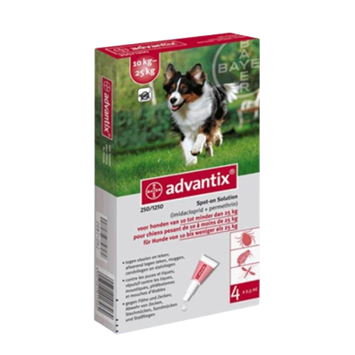 Pipetas para cães Advantix 10–25 kg, 4 pipetas