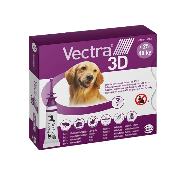 Vectra 3D pipetas para cães 25–40 kg, 3 pipetas