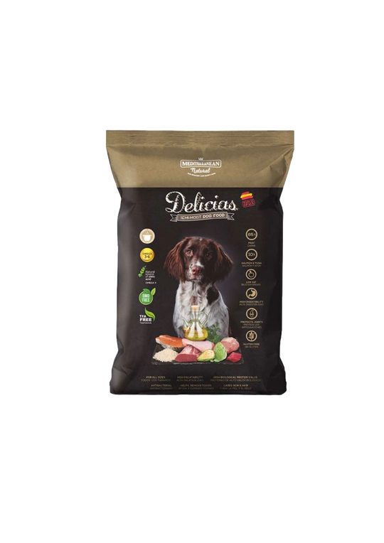 Ração semi-húmida Mediterranean Delicias para cães, 1,5 kg