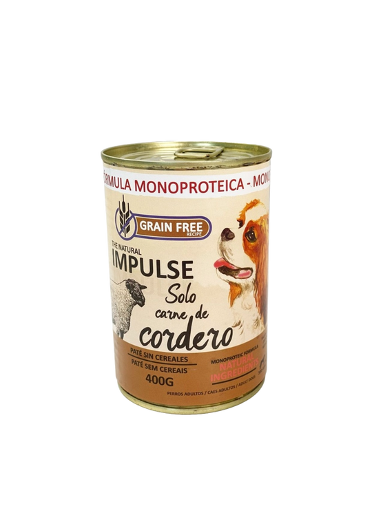 Comida húmida para cães Natural Impulse com borrego, lata de 400 g