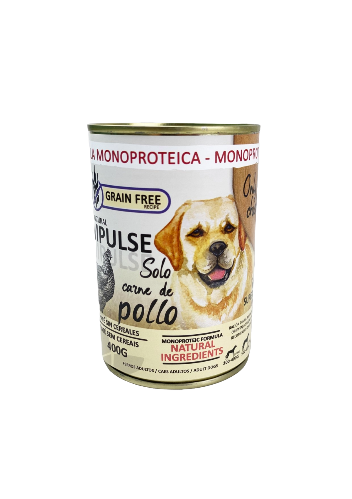 Comida húmida para cães Natural Impulse com frango, lata de 400 g