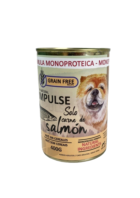 Comida húmida para cães Natural Impulse com salmão, lata de 400 g