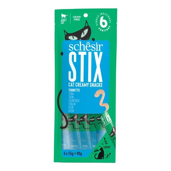 Schesir Snack Stix snacks cremosos atum para gatos, 6 × 15 g