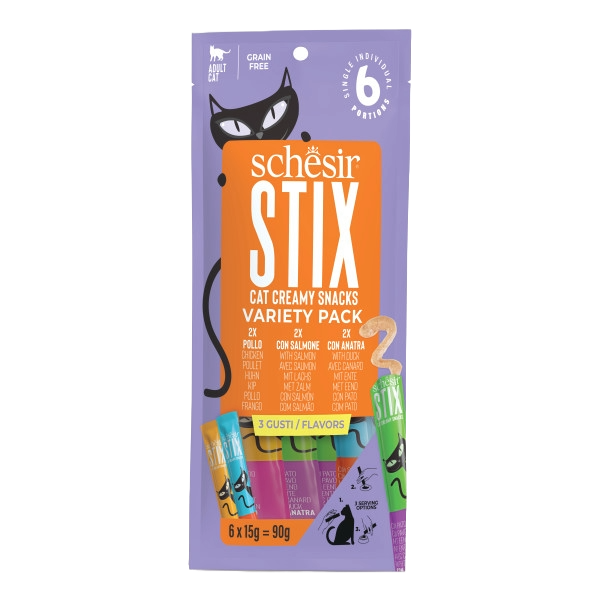 Schesir Snack Stix snacks cremosos para gatos, sortidos, 6 × 15 g