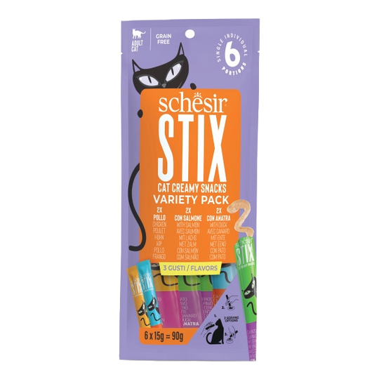 Schesir Snack Stix snacks cremosos para gatos, sortidos, 6 × 15 g