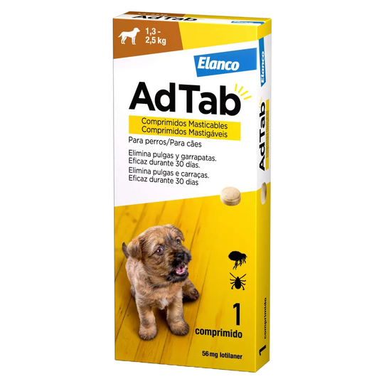 AdTab 56 mg antiparasitário para cães de 1,3 a 2,5 kg