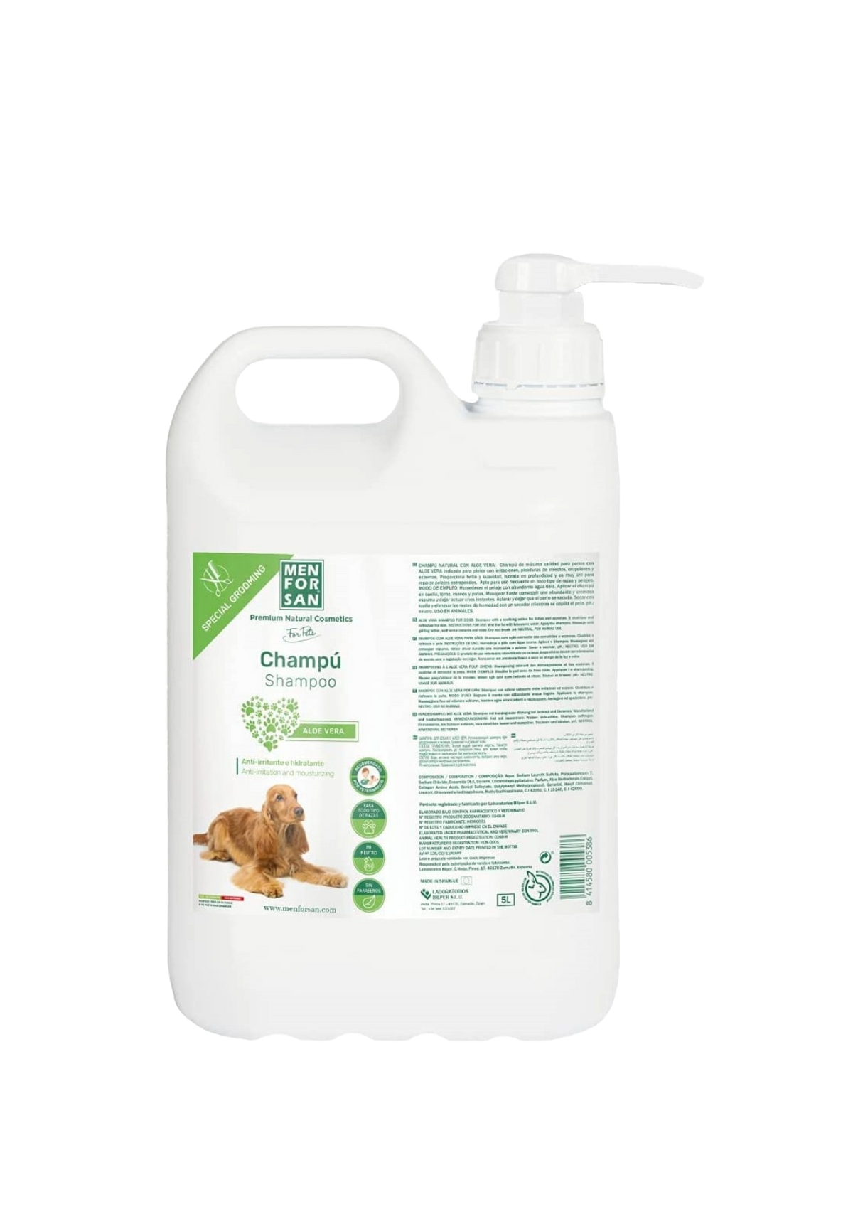 Champô para cães Menforsan com aloé vera, 5 L