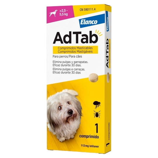 AdTab 112 mg antiparasitário para cães de mais de 2,5 a 5,5 kg