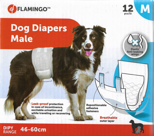 Fraldas para cães machos Flamingo tamanho 2 (M), 46-60 cm