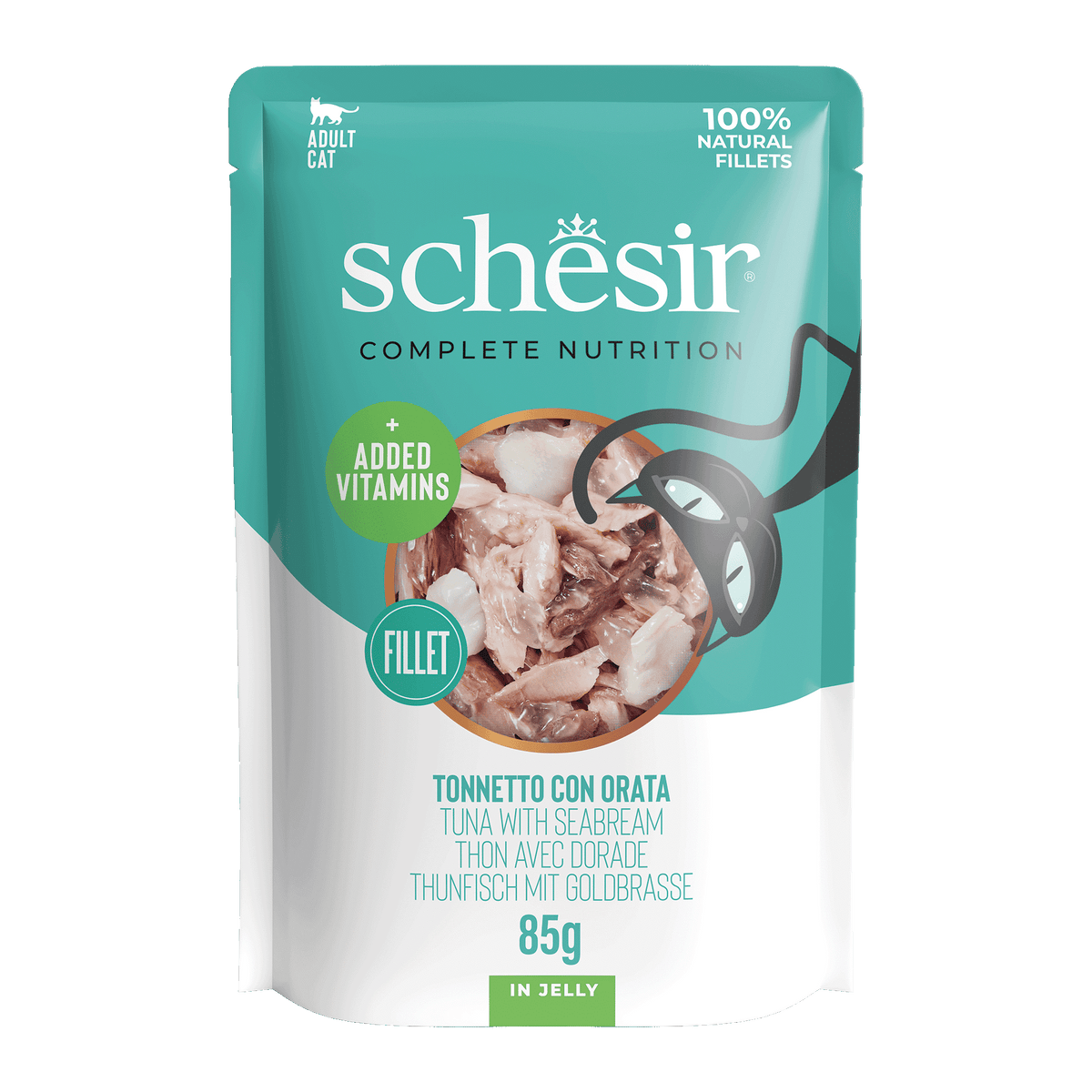 Comida húmida para gatos Schesir atum com dourada, saqueta 85 g