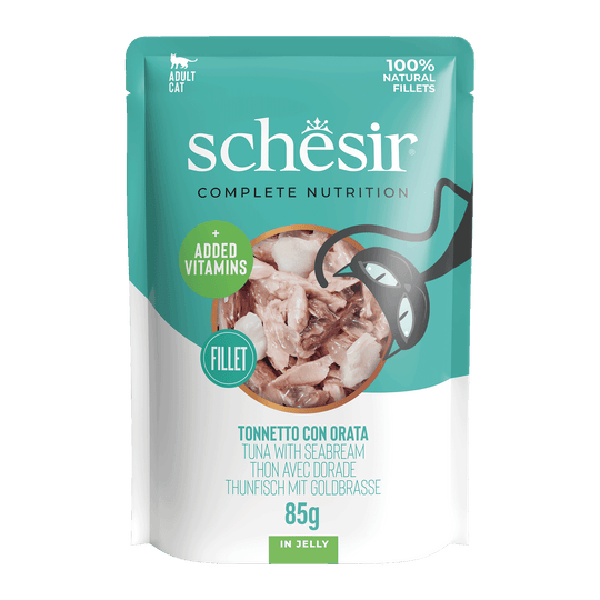 Comida húmida para gatos Schesir atum com dourada, saqueta 85 g