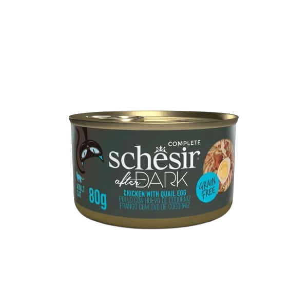 Comida húmida para gatos Schesir After Dark frango com ovo de codorniz, 80 g