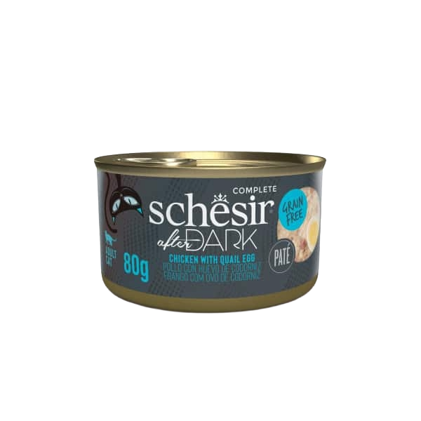 Comida húmida para gatos Schesir After Dark patê frango com ovo de codorniz, 80 g