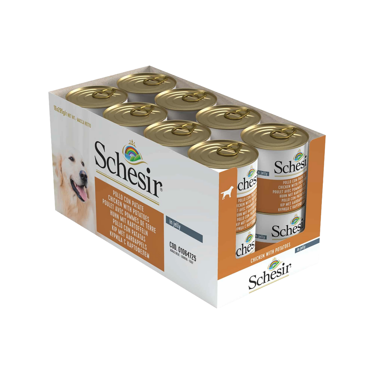 Comida húmida para gatos Schesir frango com batatas, lata 285 g