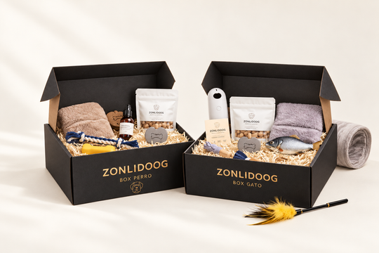 Apresentação ilustrativa da ZONLIDOOG Box para cães e gatos; o conteúdo depende da seleção