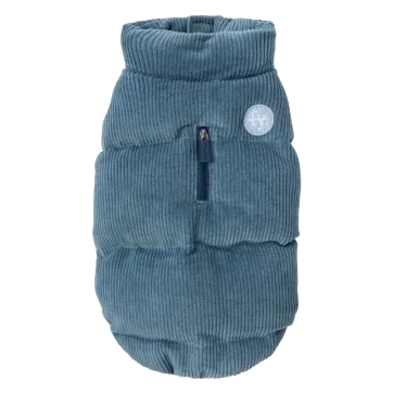 Casaco acolchoado para cães FuzzYard Mosman azul desbotado com gola de bombazina