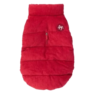 Casaco acolchoado para cães FuzzYard Mosman vermelho com gola de bombazina