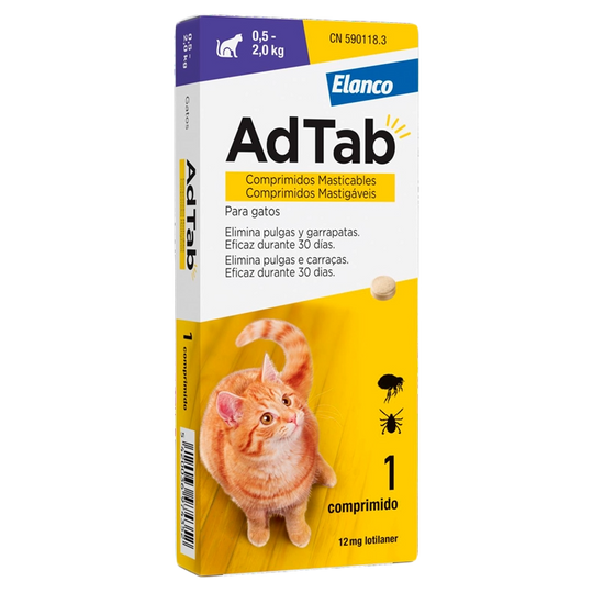 AdTab 12 mg antiparasitário para gatos de 0,5 a 2 kg