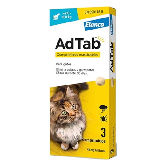 AdTab gato 12 mg antiparasitário, 2–8 kg, 3 comprimidos